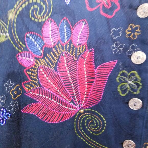 CHICO'S Bali Night Black Floral Embroidered Sarah Jacket Artsy Chico's 3 (XL) 16 - Picture 5 of 10